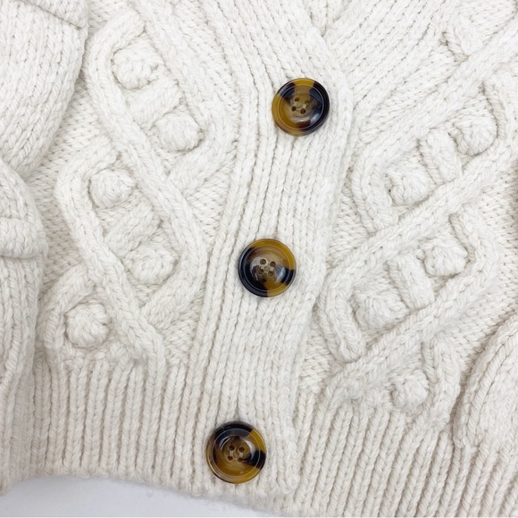 Zara Cable Knit Soft Chunky Cropped Button Front V Neck Cardigan Sweater Ivory - Picture 11 of 14